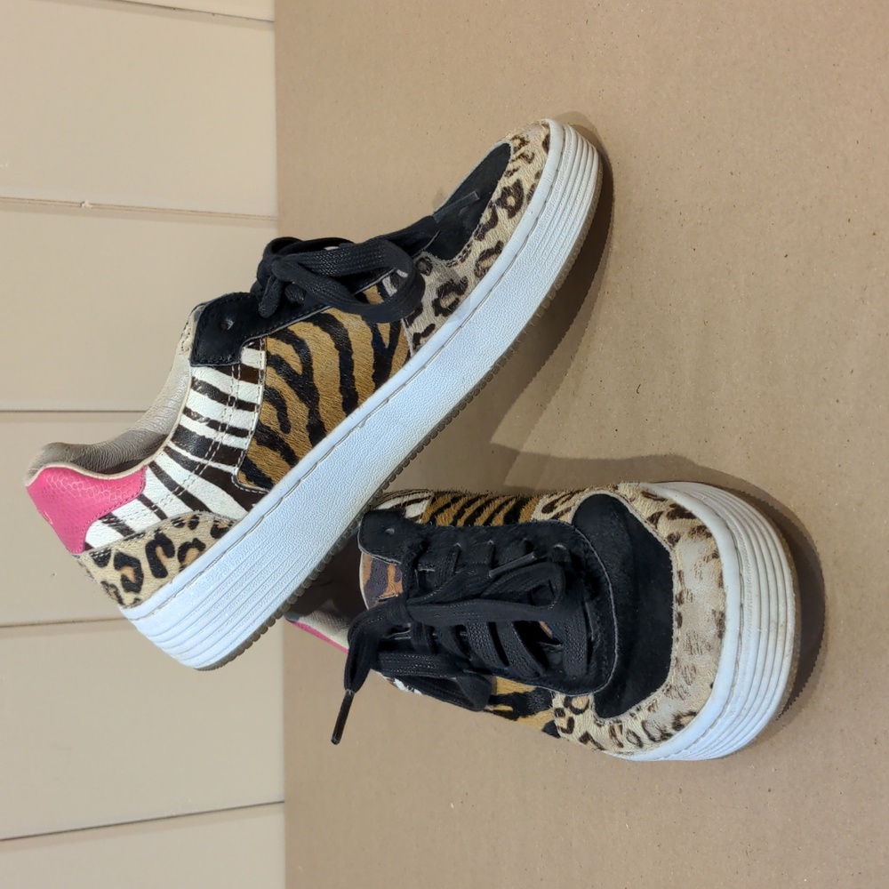 US 7.5 leather animal print on fur Palmilla Paley by Mark Nason women's sneakers